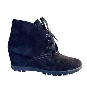Quiet Luxury Prada Suede Wedge Ankle Boots‎ Black Size 37.5